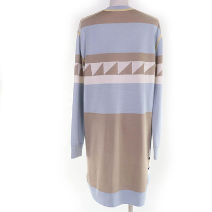 Hermes 23AW Figur Artistic 100% Silk Light Blue/beige/milk Twill Laine Dress 36