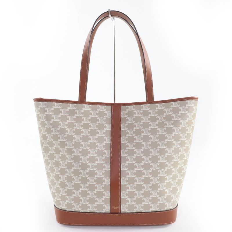 Celine 115072 Triomphe Cabas Tote Bag Medium Leather Triomphe Canvas Glaze