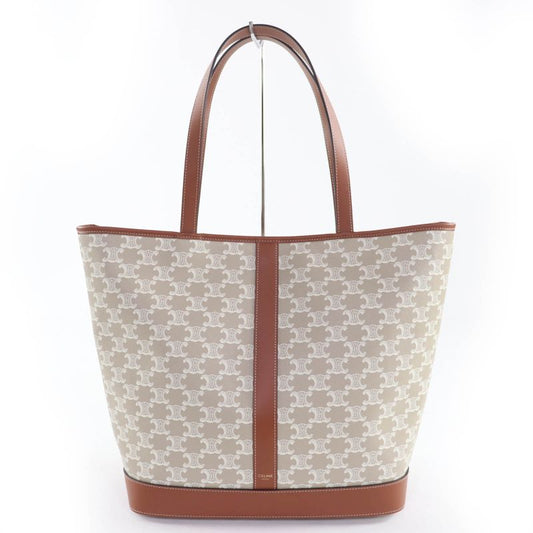 Celine 115072 Triomphe Cabas Tote Bag Medium Leather Triomphe Canvas Glaze