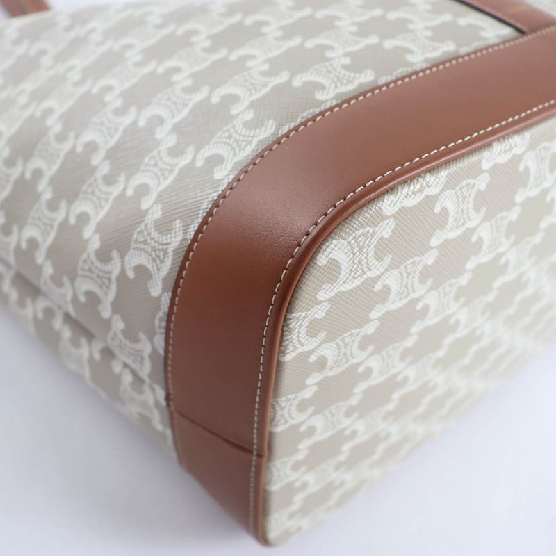 Celine 115072 Triomphe Cabas Tote Bag Medium Leather Triomphe Canvas Glaze