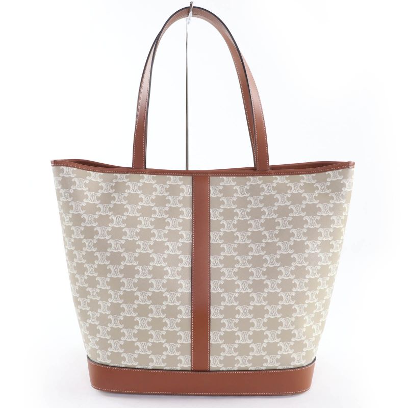 Celine 115072 Triomphe Cabas Tote Bag Medium Leather Triomphe Canvas Glaze