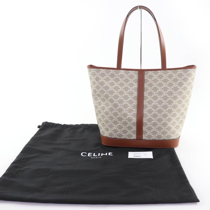 Celine 115072 Triomphe Cabas Tote Bag Medium Leather Triomphe Canvas Glaze
