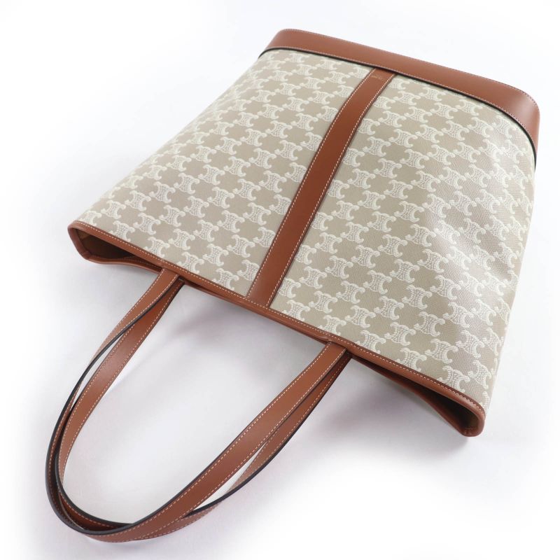 Celine 115072 Triomphe Cabas Tote Bag Medium Leather Triomphe Canvas Glaze