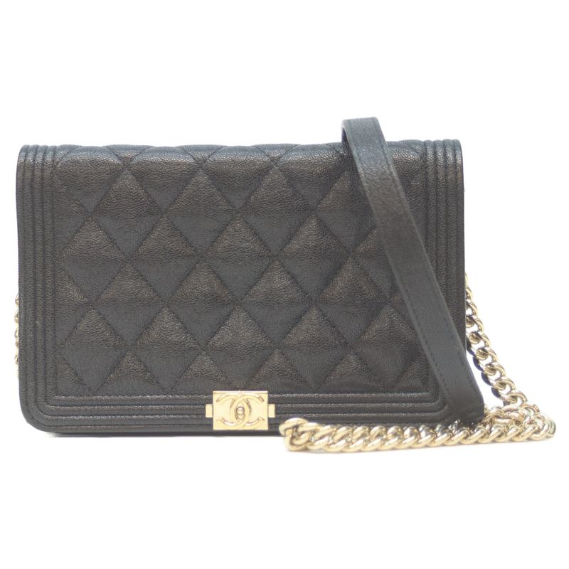 Chanel No 28 Ap1117 Black Caviar Ghardware Boy Chanel Chain Wallet
