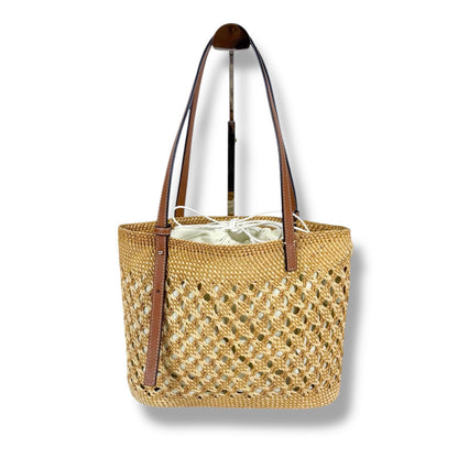 Loewe Square Basket Mini Tote Bag Small Anagram Logo Brown Tan Raffia Leather