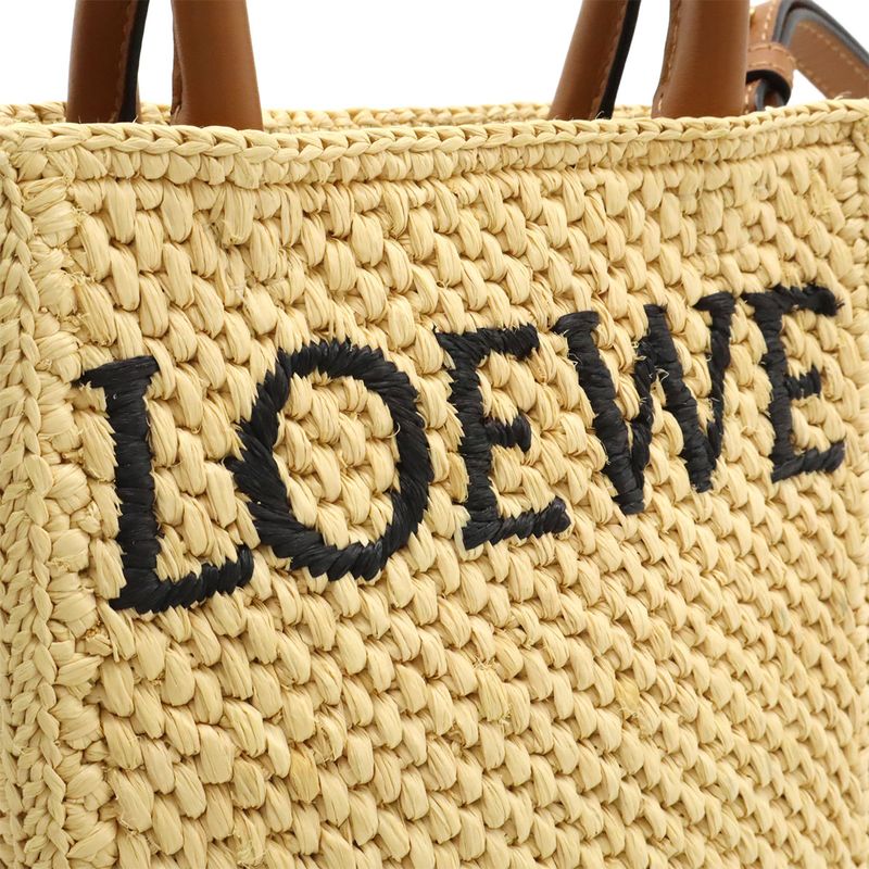 Loewe Standard A5 Tote Shoulder Bag Cage Bag Raffia Leather Natural Tan Brown