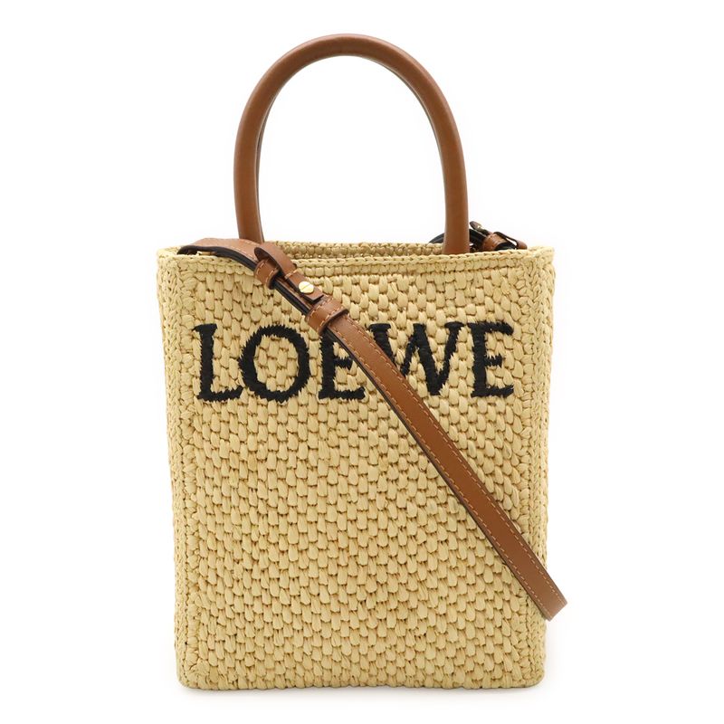 Loewe Standard A5 Tote Shoulder Bag Cage Bag Raffia Leather Natural Tan Brown