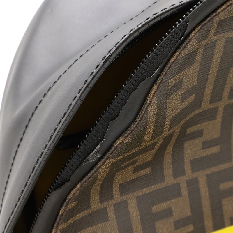 Fendi Zucca Pattern Backpack Sac PVC Leather Khaki Brown Black Yellow Silver