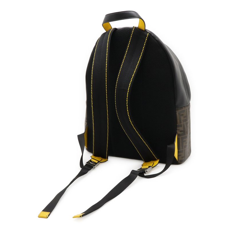 Fendi Zucca Pattern Backpack Sac PVC Leather Khaki Brown Black Yellow Silver