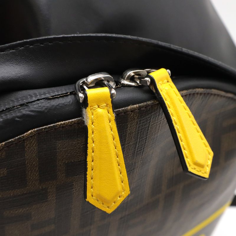 Fendi Zucca Pattern Backpack Sac PVC Leather Khaki Brown Black Yellow Silver