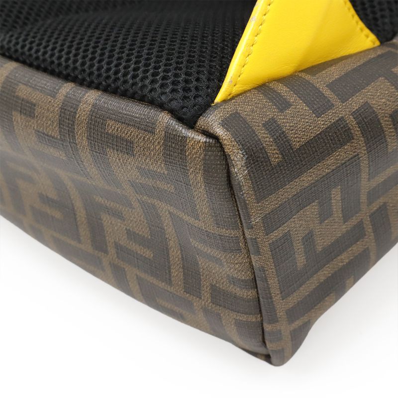 Fendi Zucca Pattern Backpack Sac PVC Leather Khaki Brown Black Yellow Silver