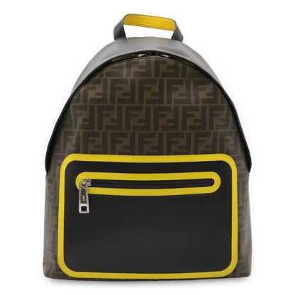 Fendi Zucca Pattern Backpack Sac PVC Leather Khaki Brown Black Yellow Silver