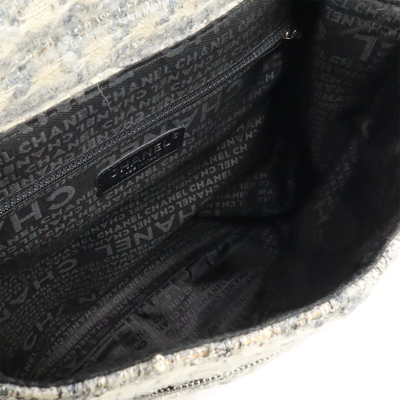 Chanel Camellia Tweed Chain Shoulder Bag Crossbody Grayish Multicolor Black