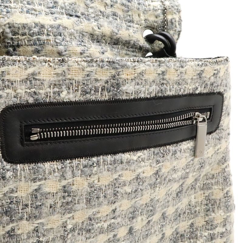 Chanel Camellia Tweed Chain Shoulder Bag Crossbody Grayish Multicolor Black