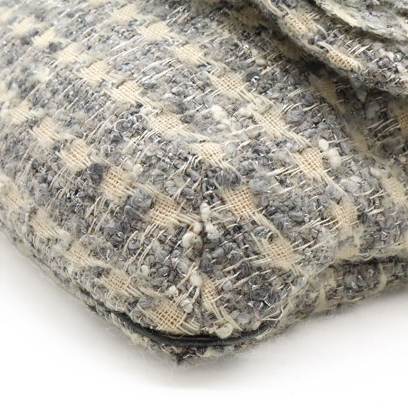 Chanel Camellia Tweed Chain Shoulder Bag Crossbody Grayish Multicolor Black