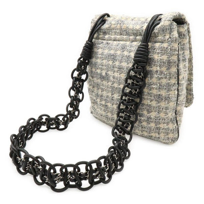 Chanel Camellia Tweed Chain Shoulder Bag Crossbody Grayish Multicolor Black