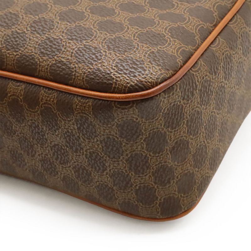 Celine Macadam Pattern Shoulder Bag Crossbody PVC Leather Dark Brown Gold