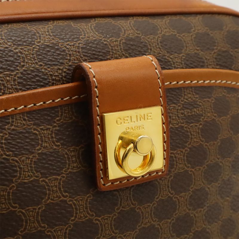 Celine Macadam Pattern Shoulder Bag Crossbody PVC Leather Dark Brown Gold