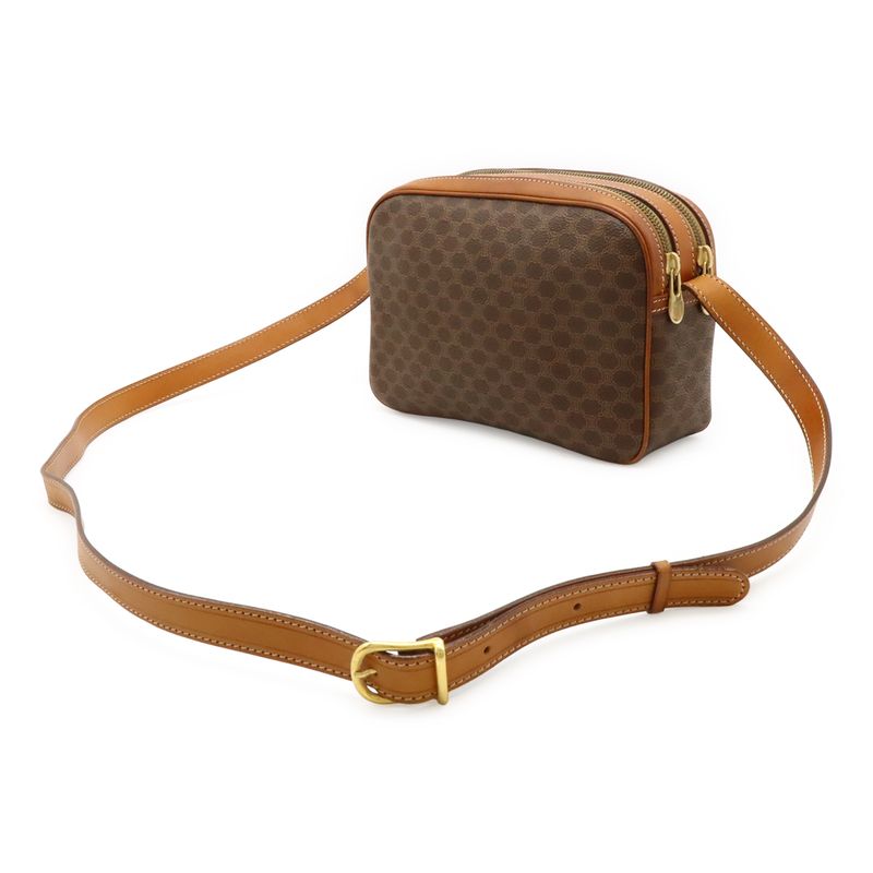 Celine Macadam Pattern Shoulder Bag Crossbody PVC Leather Dark Brown Gold