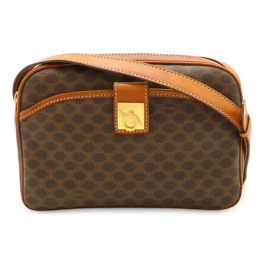Celine Macadam Pattern Shoulder Bag Crossbody PVC Leather Dark Brown Gold