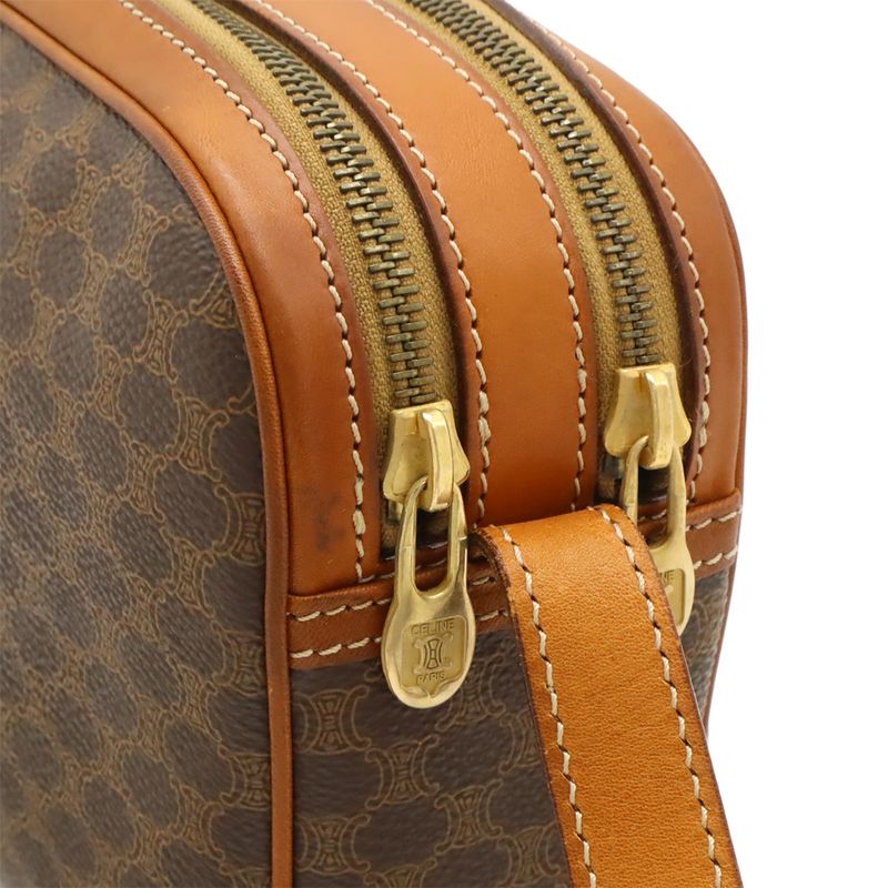 Celine Macadam Pattern Shoulder Bag Crossbody PVC Leather Dark Brown Gold