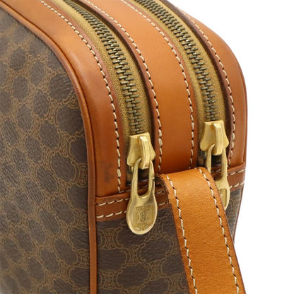 Celine Macadam Pattern Shoulder Bag Crossbody PVC Leather Dark Brown Gold