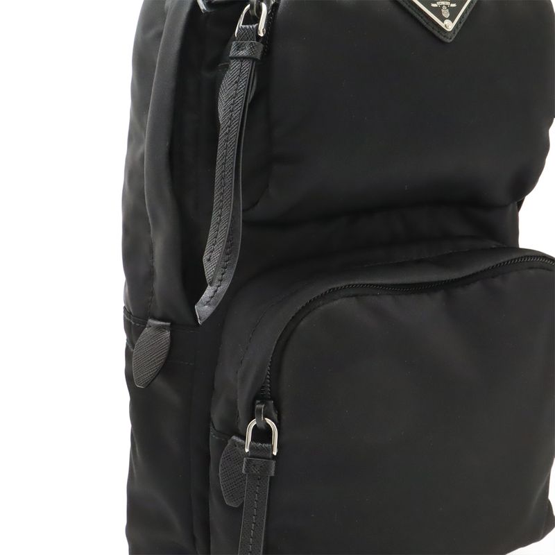 Prada Triangle Logo Body Bag Shoulder Bag Crossbody Nylon Leather NERO Black