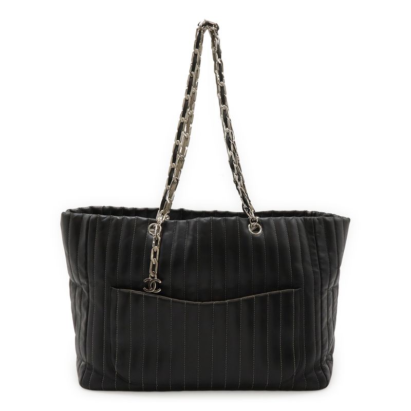 Chanel New Mademoiselle Tote Bag Shoulder Bag Chain Shoulder Leather Black