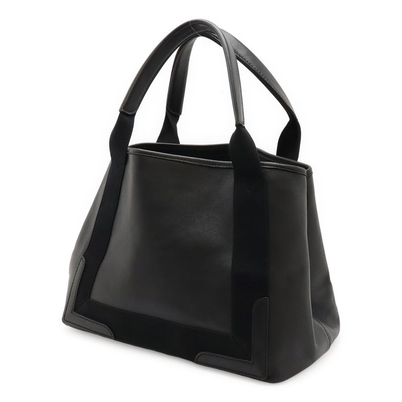 Balenciaga Navy Cabas S Tote Handbag Perforated Logo Leather Black With Pouch