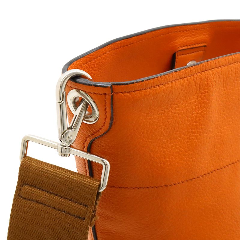 Prada Shoulder Bag Crossbody Bucket Shape Leather Orange Silver Hardware