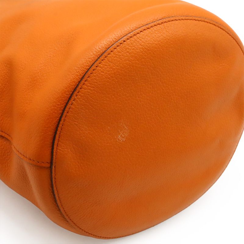 Prada Shoulder Bag Crossbody Bucket Shape Leather Orange Silver Hardware