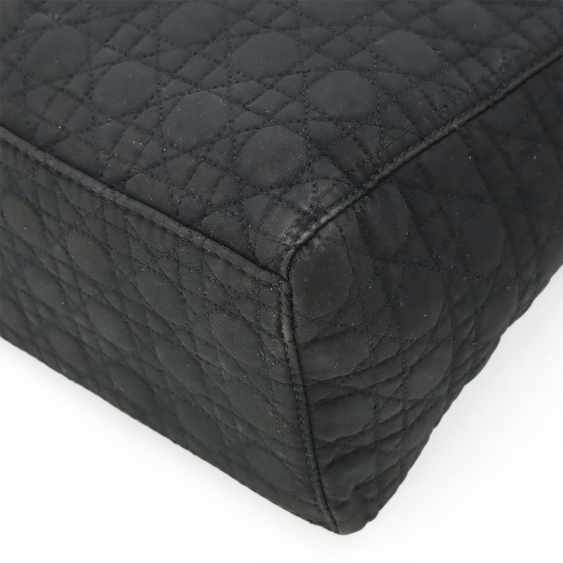 Christian DIOR Lady Dior Cannage Handbag Tote Bag Mini Bag Nylon Black Gold