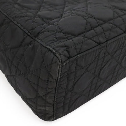 Christian DIOR Lady Dior Canage Handbag Tote Bag 2WAY Shoulder Nylon Black Gold