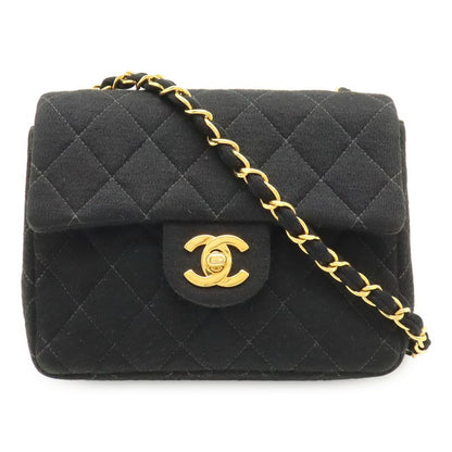 Chanel Mini Matelasse Coco Mark Chain Shoulder Bag Pochette Cotton Black Gold