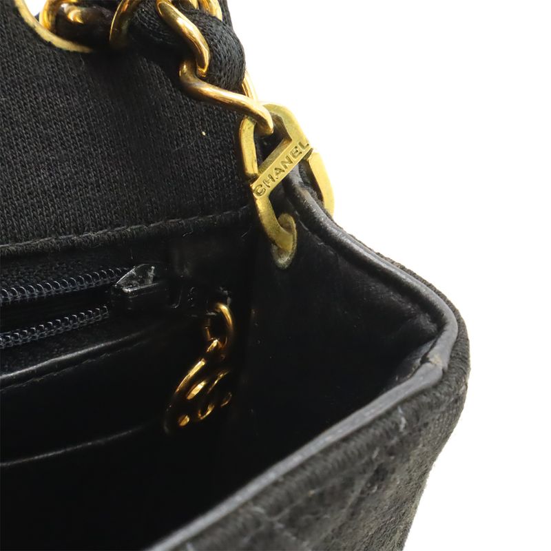 Chanel Mini Matelasse Coco Mark Chain Shoulder Bag Pochette Cotton Black Gold