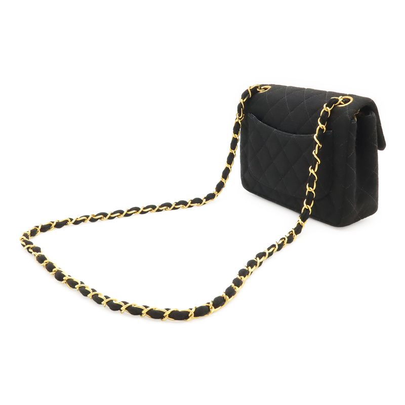 Chanel Mini Matelasse Coco Mark Chain Shoulder Bag Pochette Cotton Black Gold