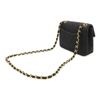 Chanel Mini Matelasse Coco Mark Chain Shoulder Bag Pochette Cotton Black Gold