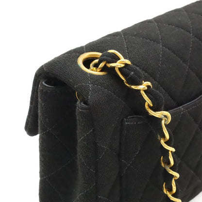 Chanel Mini Matelasse Coco Mark Chain Shoulder Bag Pochette Cotton Black Gold