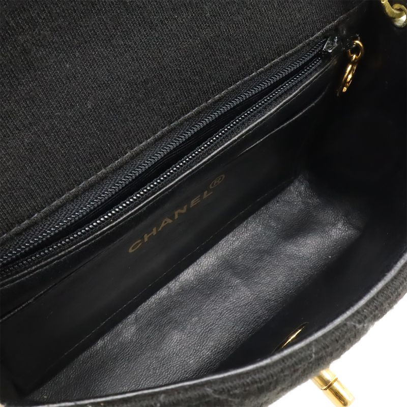 Chanel Mini Matelasse Coco Mark Chain Shoulder Bag Pochette Cotton Black Gold