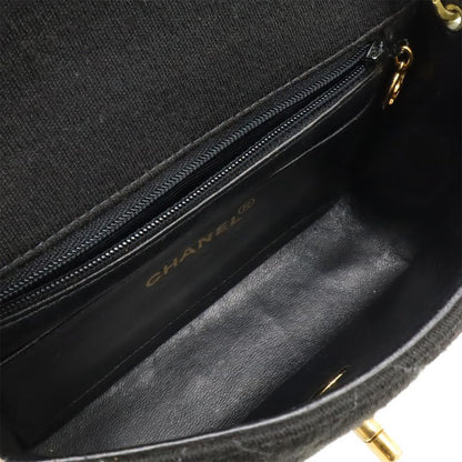 Chanel Mini Matelasse Coco Mark Chain Shoulder Bag Pochette Cotton Black Gold