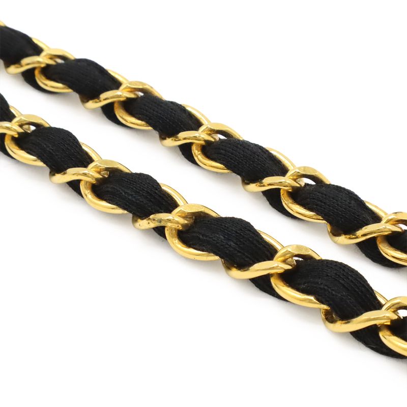 Chanel Mini Matelasse Coco Mark Chain Shoulder Bag Pochette Cotton Black Gold