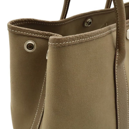 Hermes Garden Party TPM Tote Handbag Leather Toile Officier Etoupe Silver