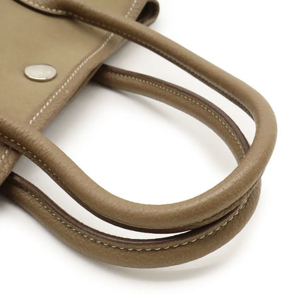 Hermes Garden Party TPM Tote Handbag Leather Toile Officier Etoupe Silver