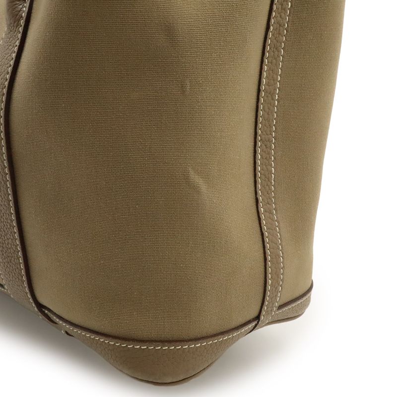 Hermes Garden Party TPM Tote Handbag Leather Toile Officier Etoupe Silver