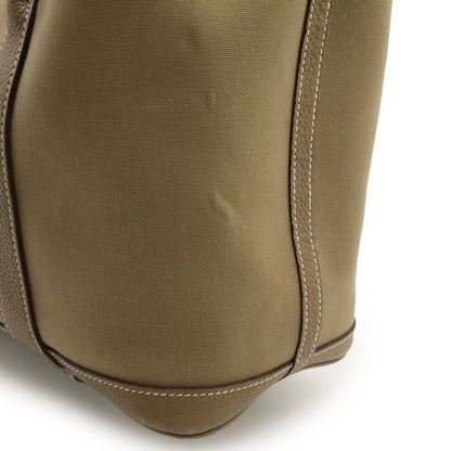 Hermes Garden Party TPM Tote Handbag Leather Toile Officier Etoupe Silver