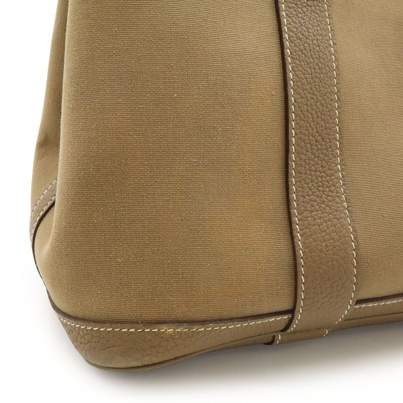 Hermes Garden Party TPM Tote Handbag Leather Toile Officier Etoupe Silver