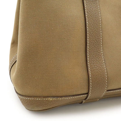 Hermes Garden Party TPM Tote Handbag Leather Toile Officier Etoupe Silver