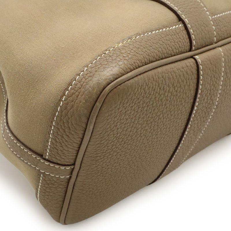 Hermes Garden Party TPM Tote Handbag Leather Toile Officier Etoupe Silver