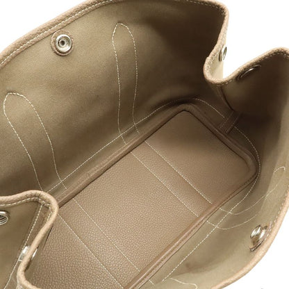 Hermes Garden Party TPM Tote Handbag Leather Toile Officier Etoupe Silver