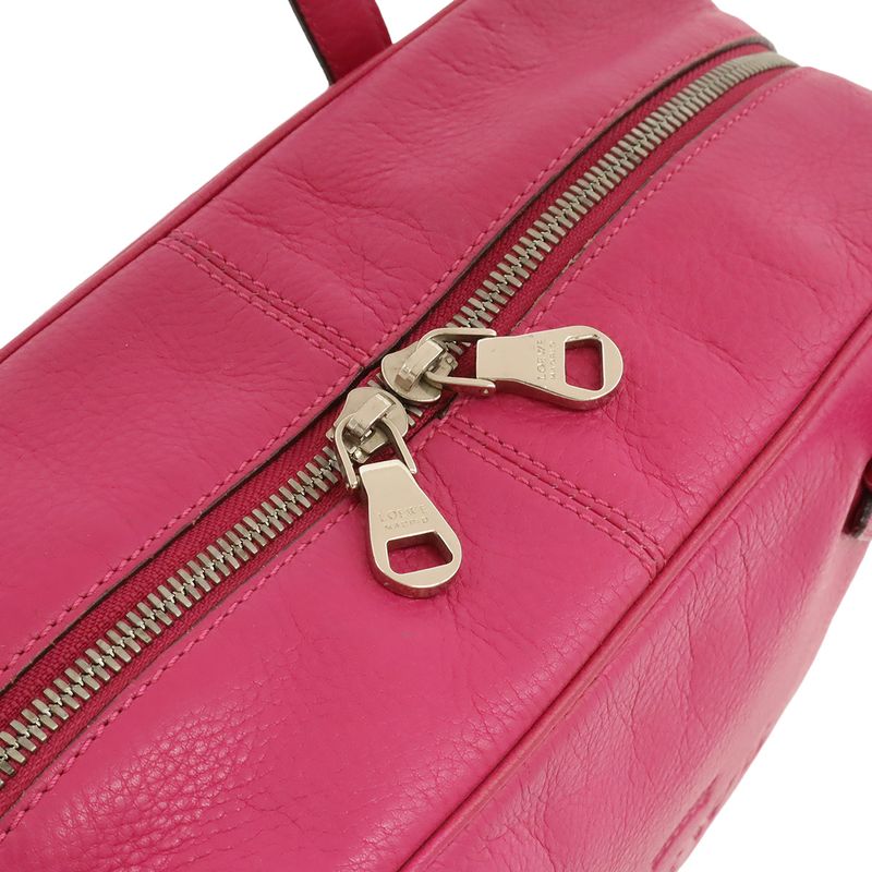 Loewe Heritage Mini Boston Bag Handbag Leather Fuchsia Pink Gold Hardware